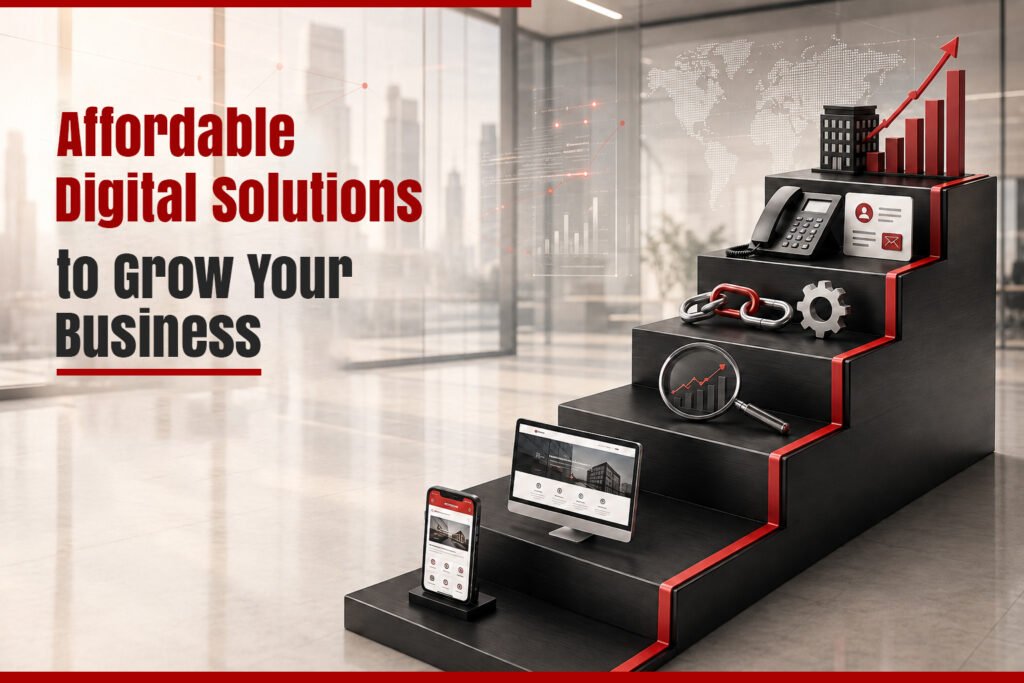 Affordable digital solutions for business growth featuring web development, SEO, automation, AI calling, and digital marketing tools by Vone Digitals.