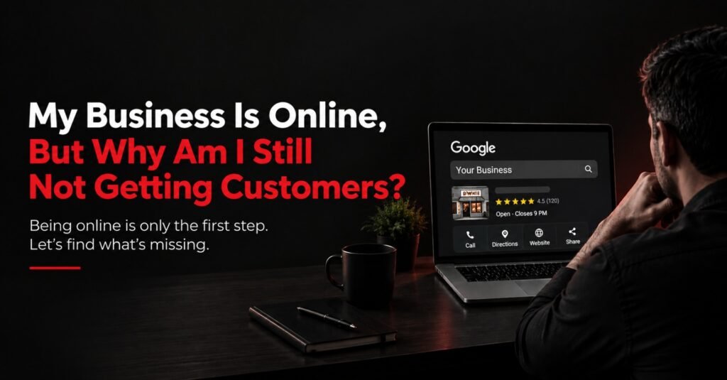 Business owner checking an online business listing but not getting customers